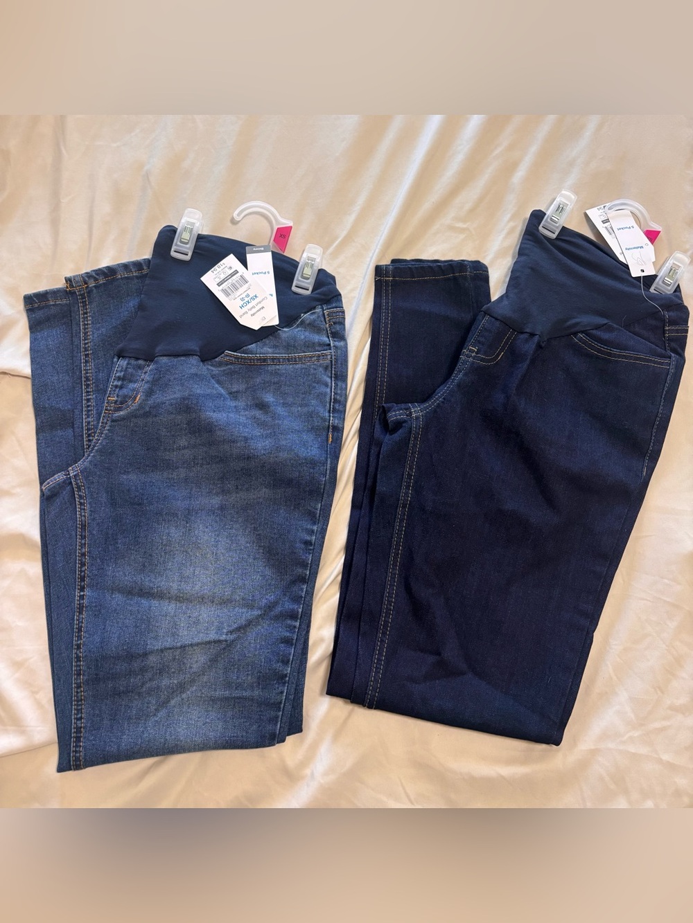 Set of 2 XS Maternity Stretch Panel Jeans - Dark Blue and Medium Blue